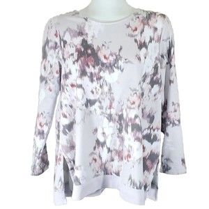 Pure Jill Top Small Gray Multi Watercolor Tunic Sweatshirt Jersey Split Sides